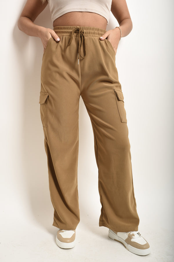 Wide Leg Drawstring Waist Flap Pocket Trouser